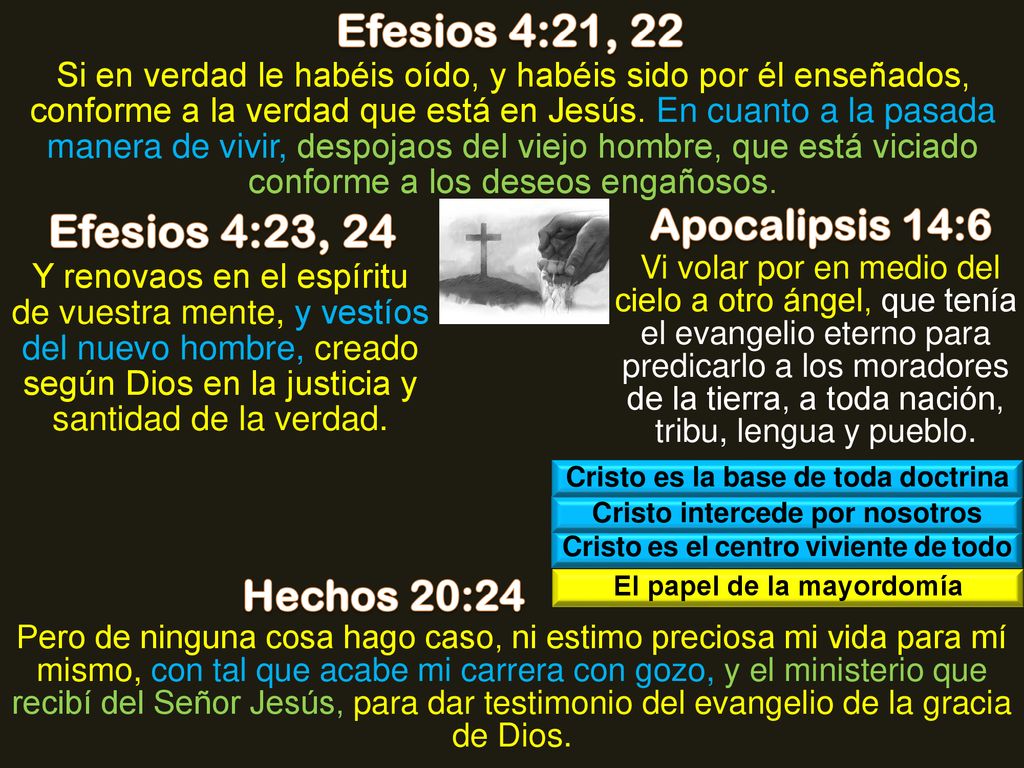 Efesios 4:21, 22 Efesios 4:23, 24 Apocalipsis 14:6 Hechos 20:24