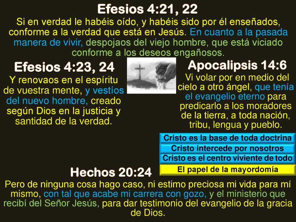 Efesios 4:21, 22 Efesios 4:23, 24 Apocalipsis 14:6 Hechos 20:24