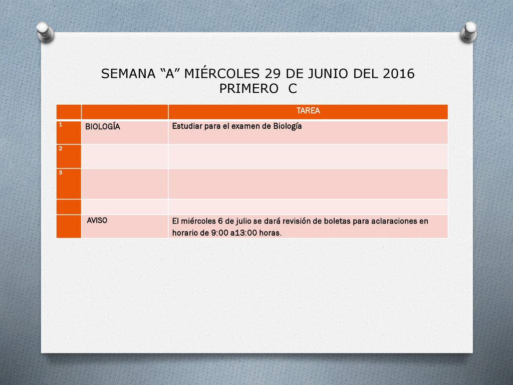 SEMANA A MIÉRCOLES 29 DE JUNIO DEL 2016 PRIMERO C
