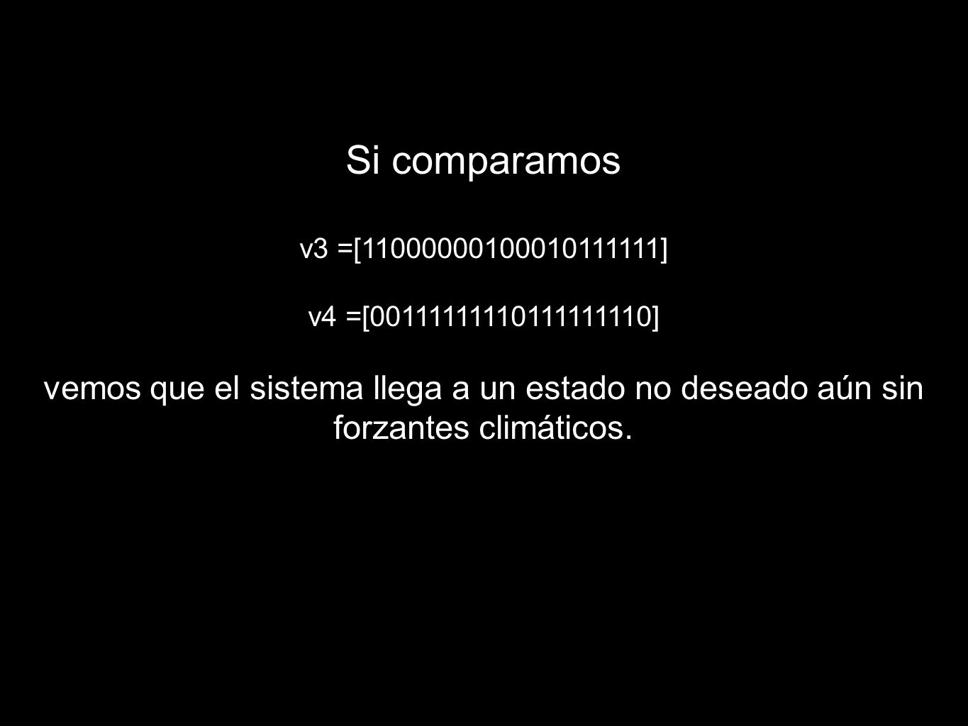 Si comparamos v3 =[ ] v4 =[ ] vemos que el sistema llega a un estado no deseado aún sin forzantes climáticos.