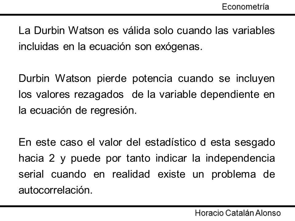 Econometría La Durbin Watson es válida solo cuando las variables incluidas en la ecuación son exógenas.