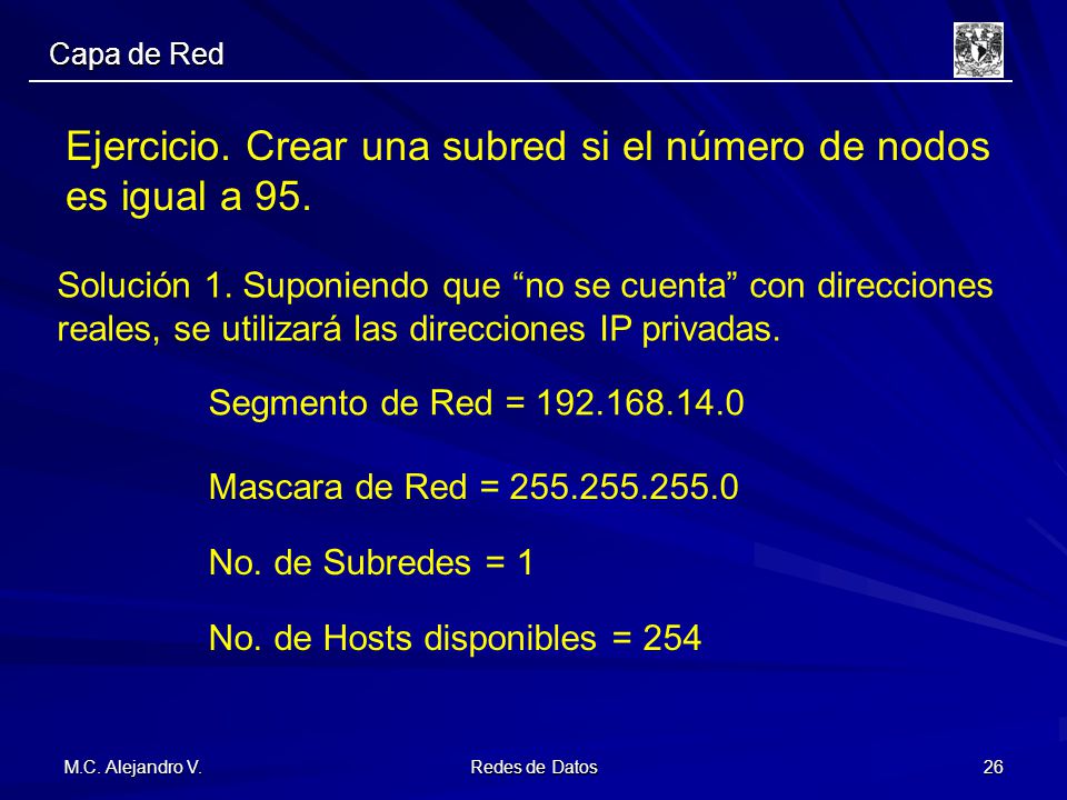 Ejercicio. Crear una subred si el número de nodos es igual a 95.