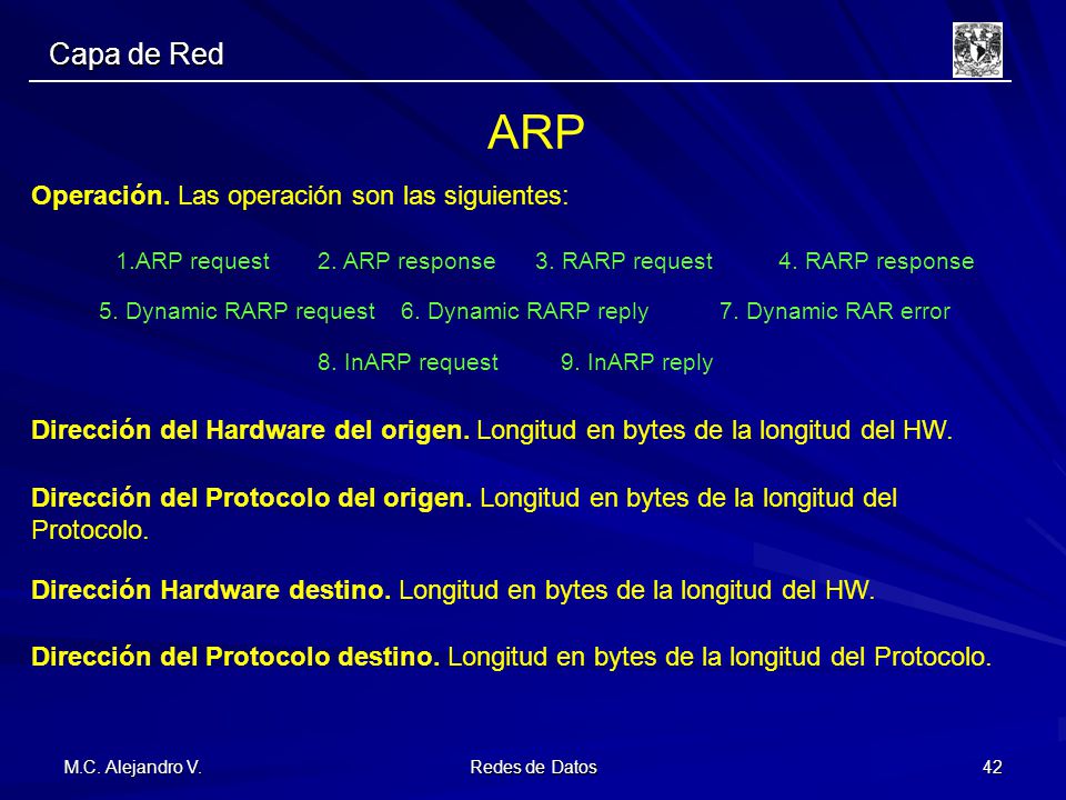 ARP Capa de Red Operación. Las operación son las siguientes: