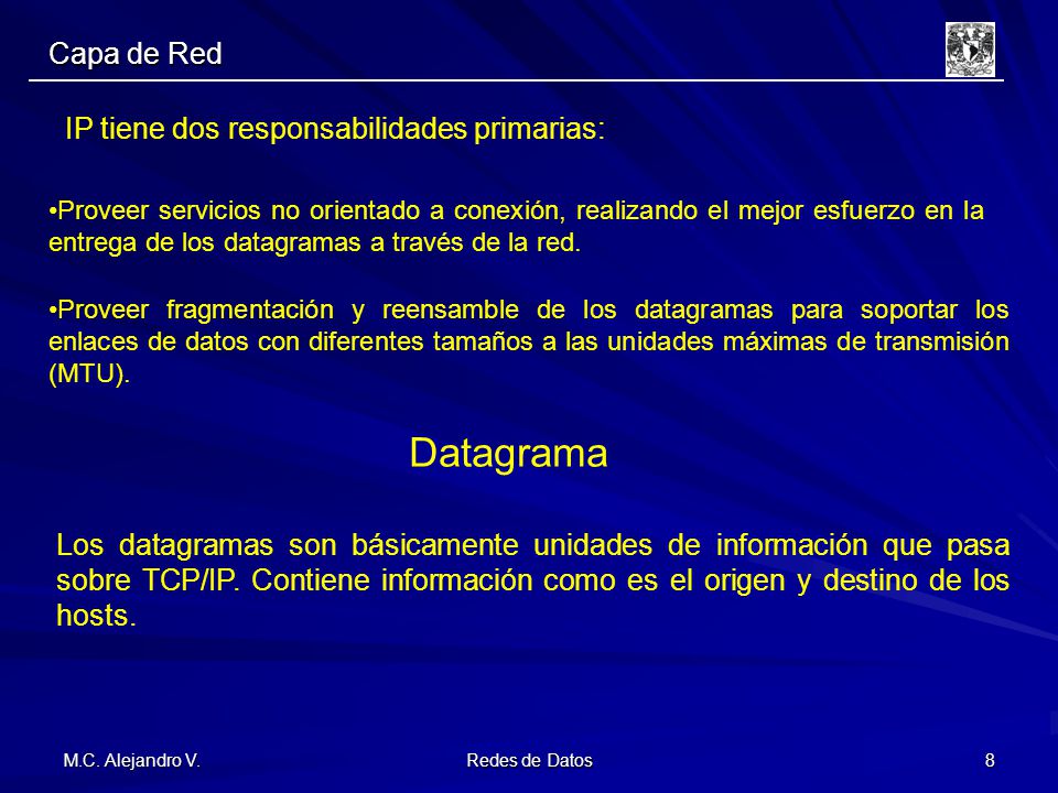 Datagrama Capa de Red IP tiene dos responsabilidades primarias: