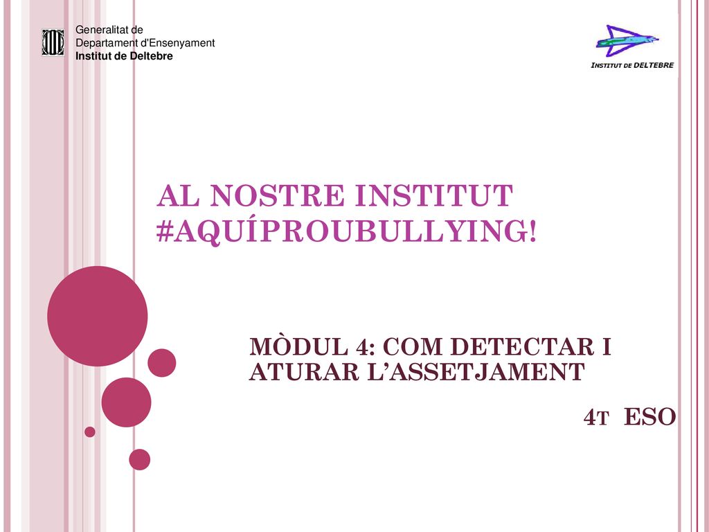#AQUÍPROUBULLYING! MÒDUL 4: COM DETECTAR I ATURAR L’ASSETJAMENT 4t ESO