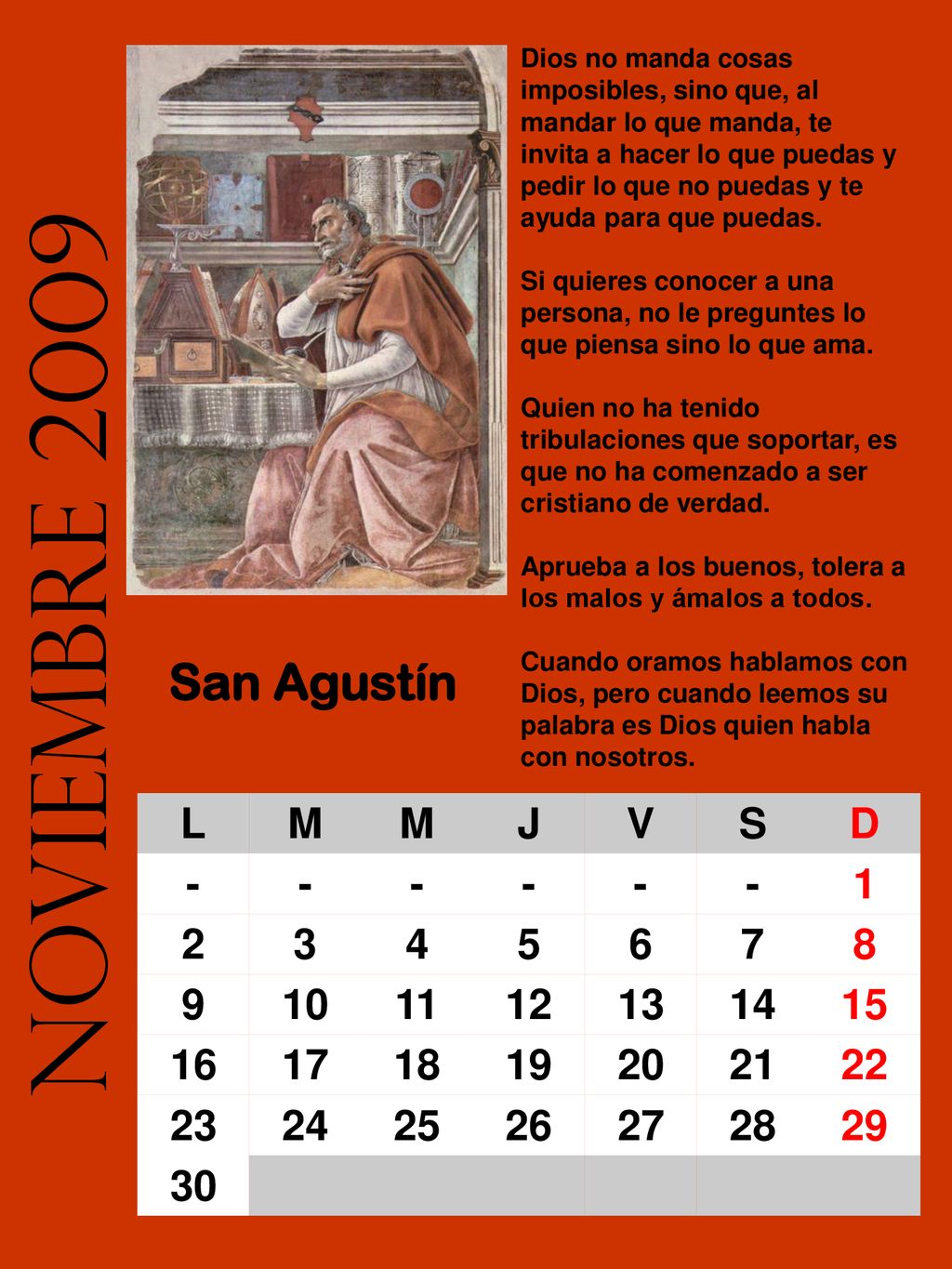 noviembre 2009 San Agustín L M J V S D