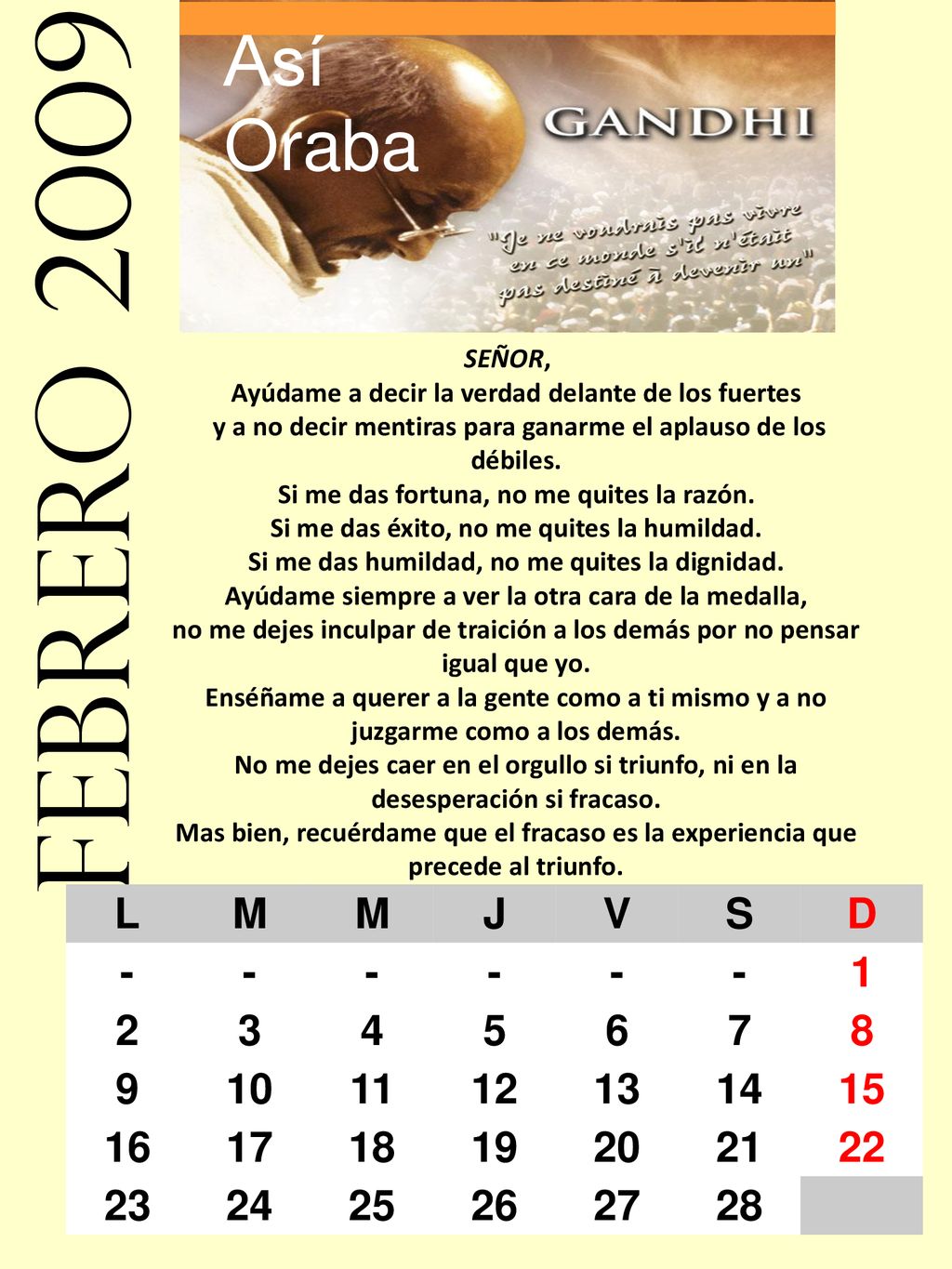 febrero 2009 Así Oraba L M J V S D