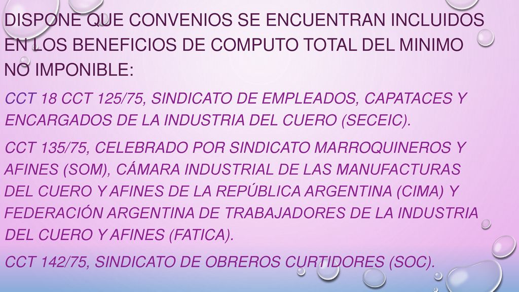 DISPONE QUE CONVENIOS SE ENCUENTRAN INCLUIDOS EN LOS BENEFICIOS DE COMPUTO TOTAL DEL MINIMO NO IMPONIBLE:
