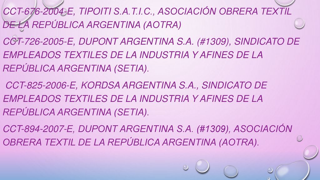 CCT E, Tipoiti S.A.T.I.C., Asociación Obrera Textil de la República Argentina (AOTRA) CCT E, Dupont Argentina S.A.