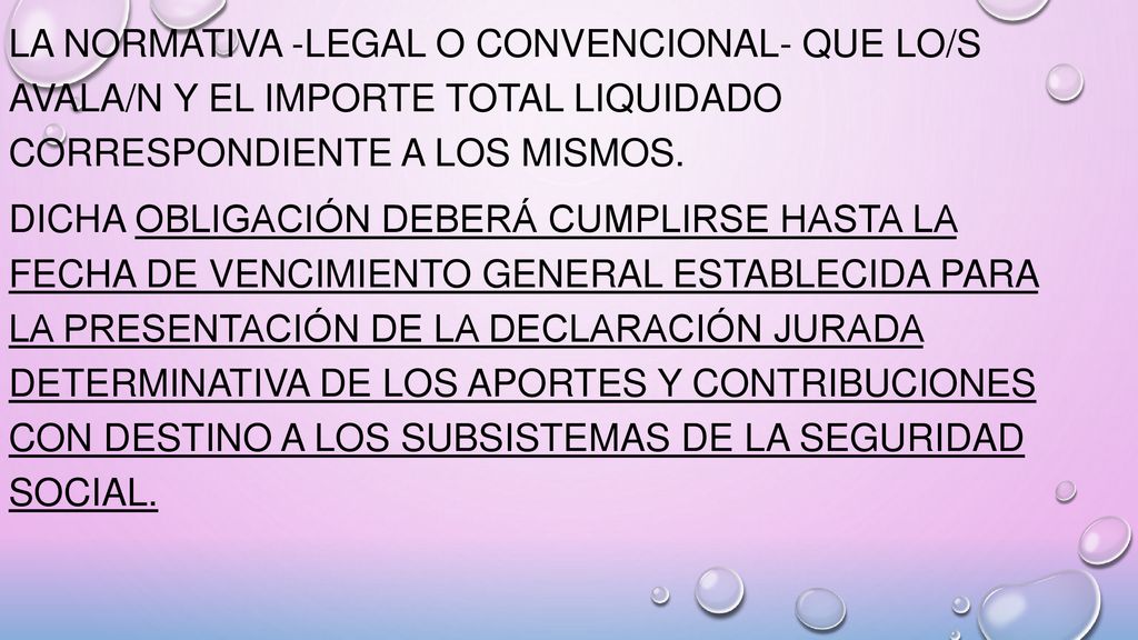 la normativa -legal o convencional- que lo/s avala/n y el importe total liquidado correspondiente a los mismos.