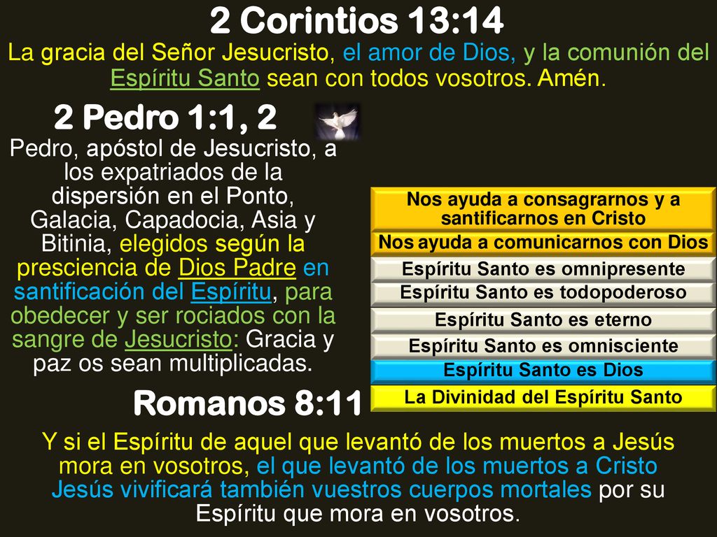 2 Corintios 13:14 2 Pedro 1:1, 2 Romanos 8:11
