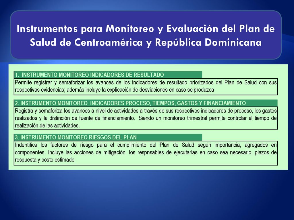 Instrumentos para Monitoreo y Evaluación del Plan de Salud de Centroamérica y República Dominicana