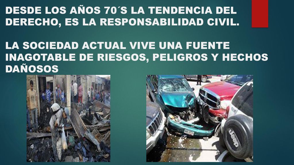 DESDE LOS AÑOS 70´S LA TENDENCIA DEL DERECHO, ES LA RESPONSABILIDAD CIVIL. LA SOCIEDAD ACTUAL VIVE UNA FUENTE INAGOTABLE DE RIESGOS, PELIGROS Y HECHOS DAÑOSOS