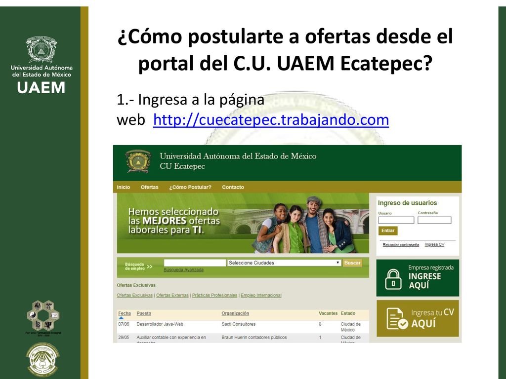 ¿Cómo postularte a ofertas desde el portal del C.U. UAEM Ecatepec