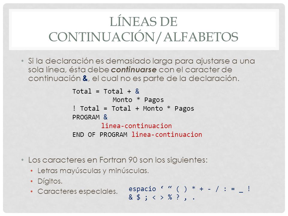 Líneas de continuación/alfabetos