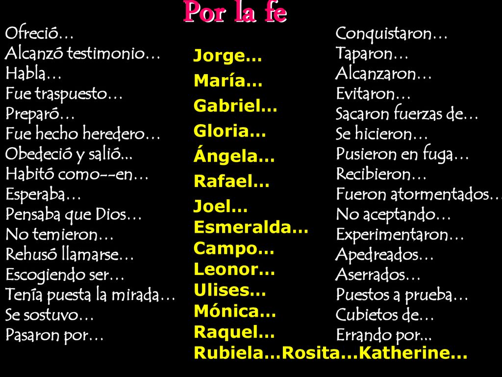 Por la fe Ofreció… Alcanzó testimonio… Habla… Fue traspuesto… Preparó…