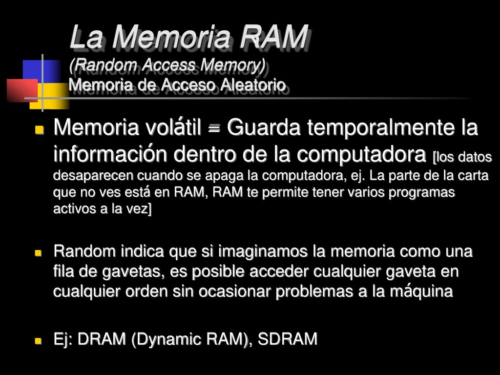 La Memoria RAM (Random Access Memory) Memoria de Acceso Aleatorio