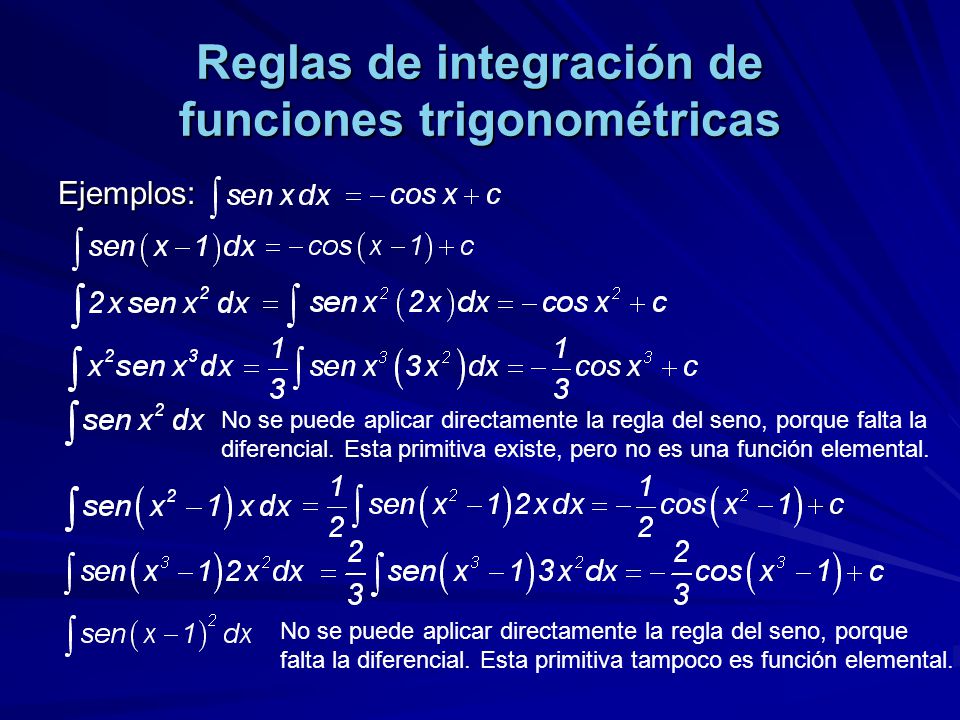 Reglas de integración de funciones trigonométricas