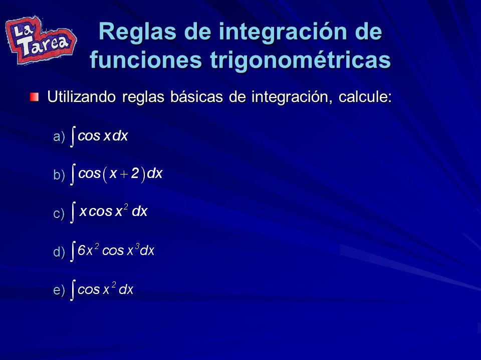 Reglas de integración de funciones trigonométricas