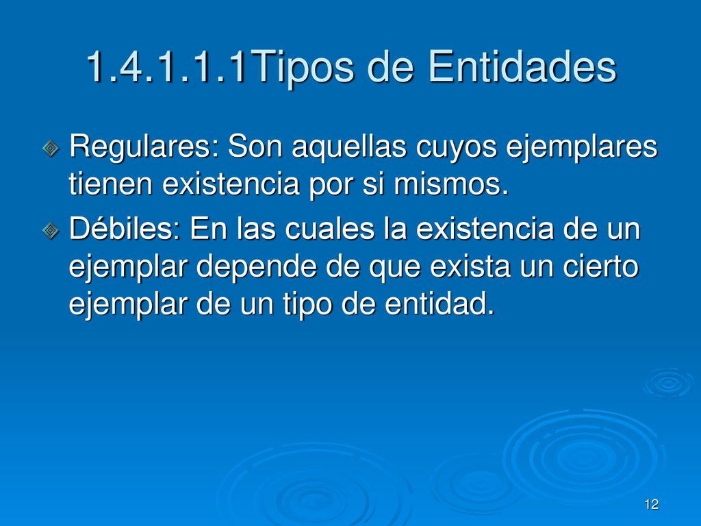 Tipos de Entidades Regulares: Son aquellas cuyos ejemplares tienen existencia por si mismos.