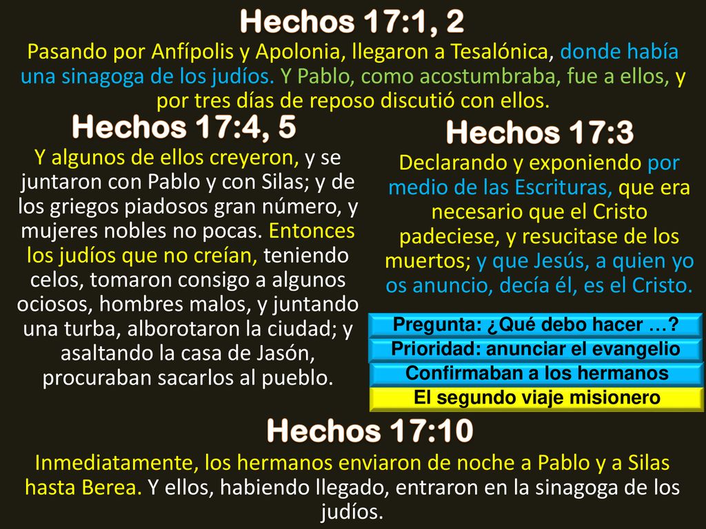 Hechos 17:1, 2 Hechos 17:4, 5 Hechos 17:3 Hechos 17:10