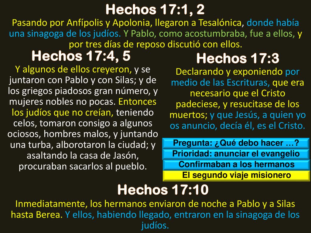 Hechos 17:1, 2 Hechos 17:4, 5 Hechos 17:3 Hechos 17:10