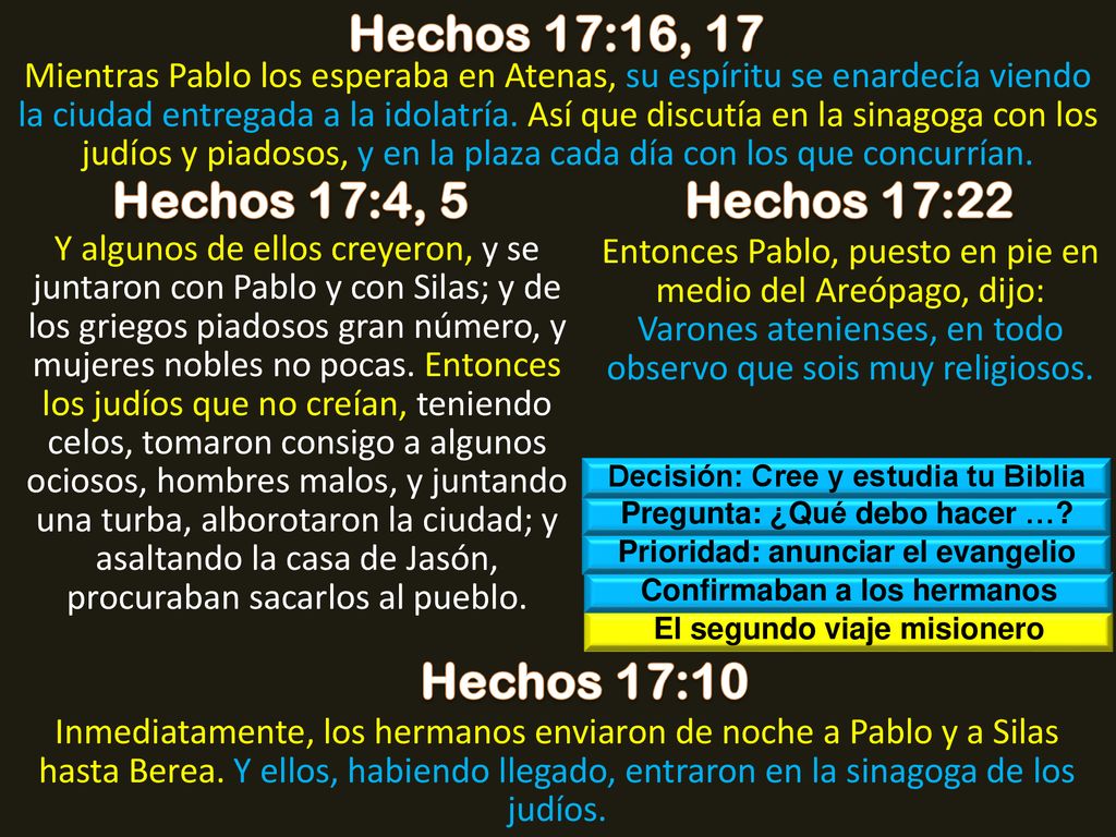 Hechos 17:16, 17 Hechos 17:4, 5 Hechos 17:22 Hechos 17:10