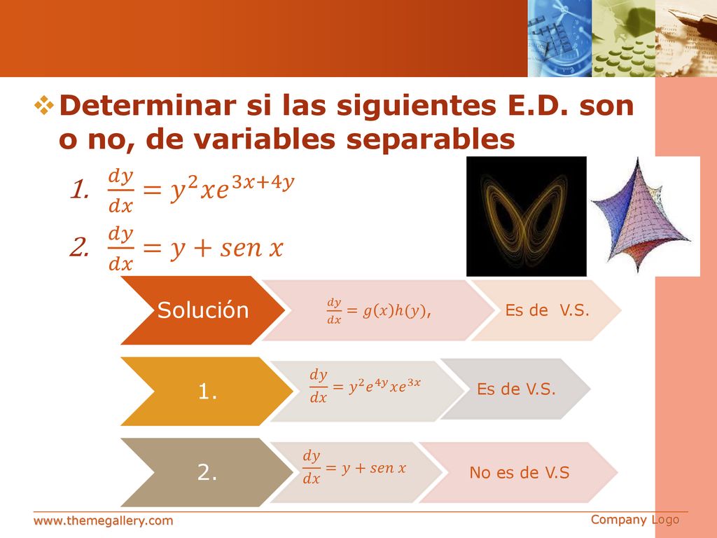 Determinar si las siguientes E.D. son o no, de variables separables