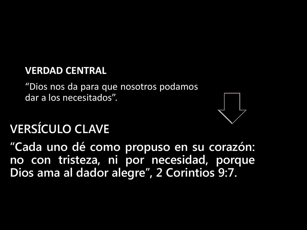 VERDAD CENTRAL Dios nos da para que nosotros podamos dar a los necesitados . VERSÍCULO CLAVE.