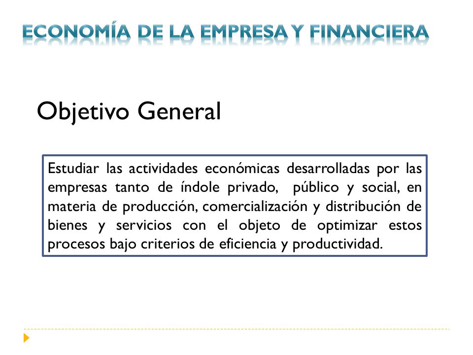 Objetivo General Economía de la empresa y financiera