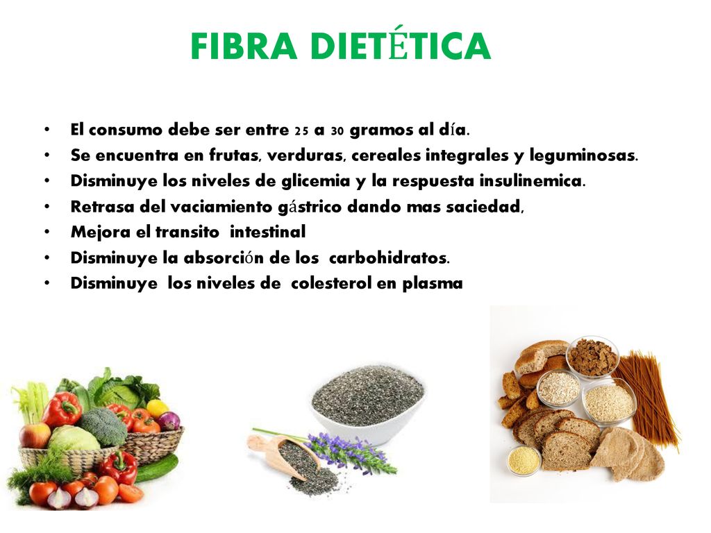 FIBRA DIETÉTICA El consumo debe ser entre 25 a 30 gramos al día.