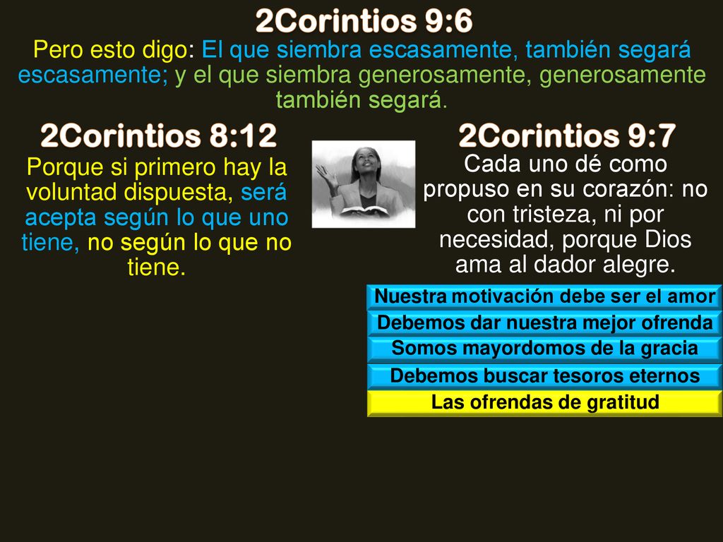 2Corintios 9:6 2Corintios 8:12 2Corintios 9:7