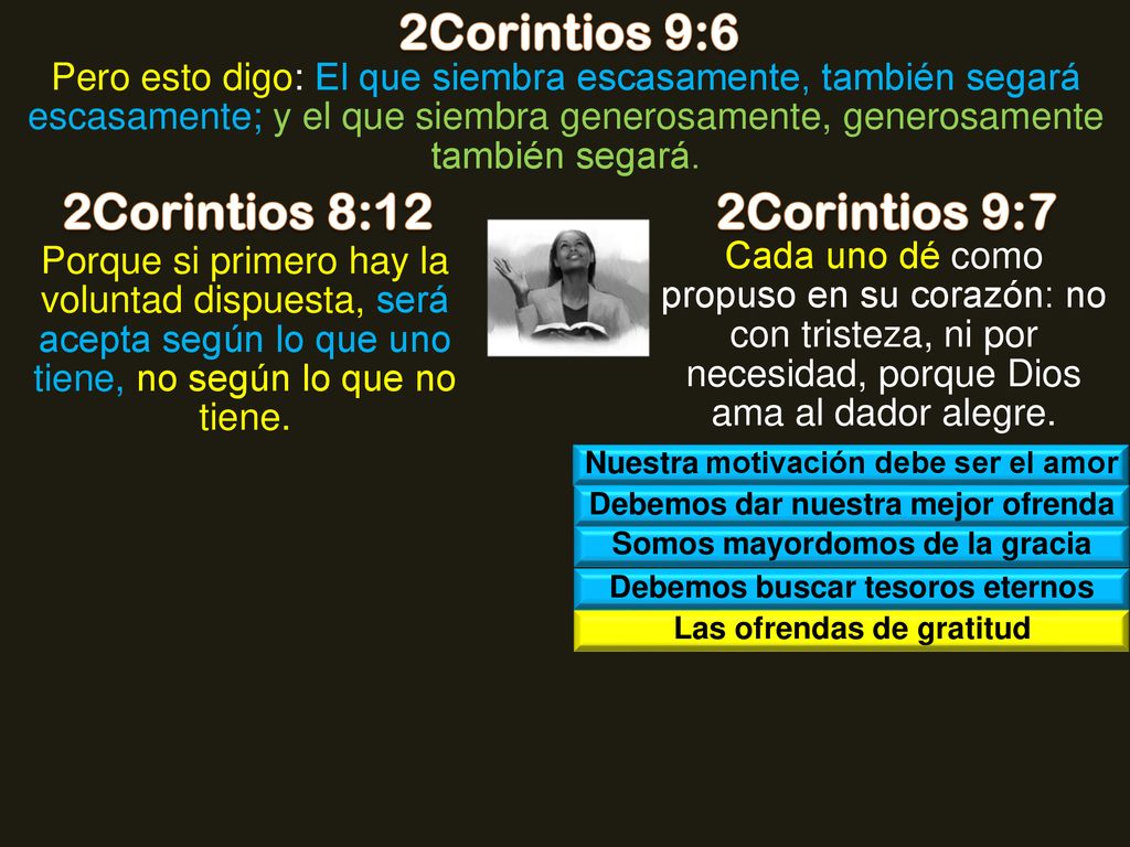 2Corintios 9:6 2Corintios 8:12 2Corintios 9:7