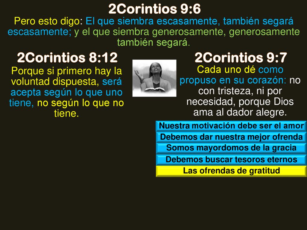 2Corintios 9:6 2Corintios 8:12 2Corintios 9:7