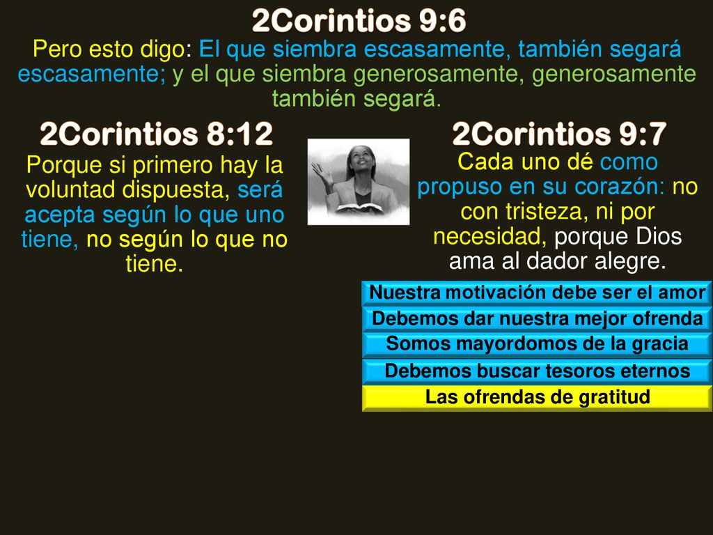 2Corintios 9:6 2Corintios 8:12 2Corintios 9:7