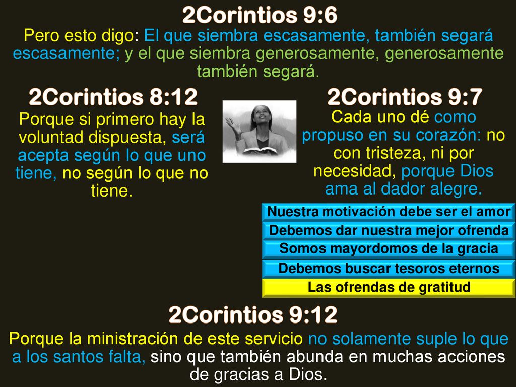 2Corintios 9:6 2Corintios 8:12 2Corintios 9:7 2Corintios 9:12