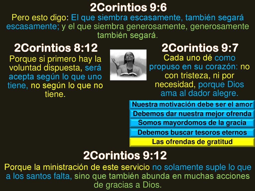 2Corintios 9:6 2Corintios 8:12 2Corintios 9:7 2Corintios 9:12