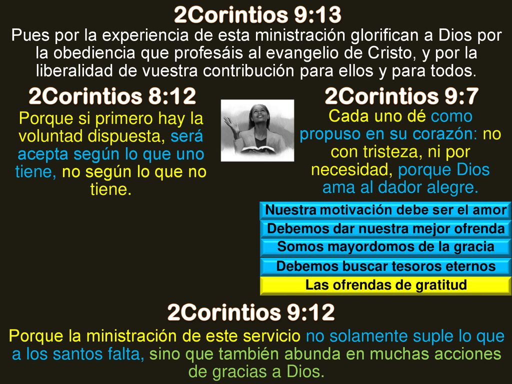 2Corintios 9:13 2Corintios 8:12 2Corintios 9:7 2Corintios 9:12