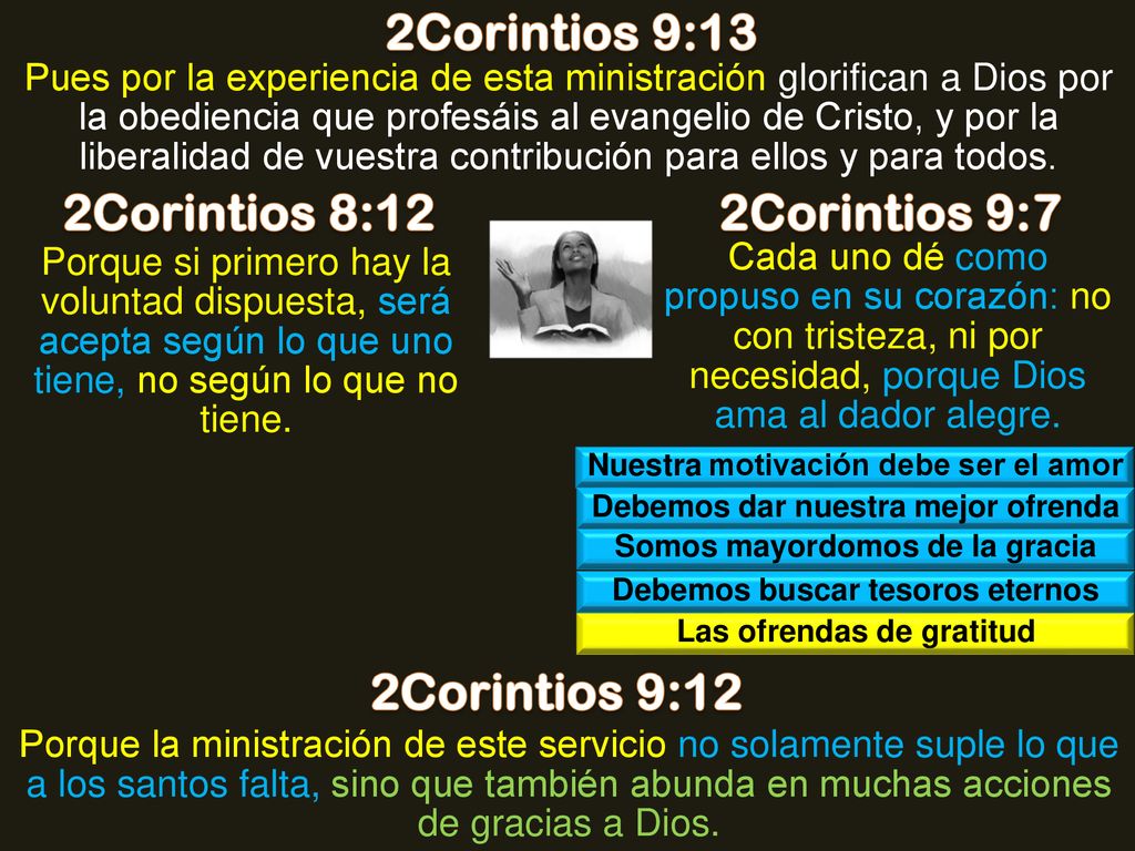 2Corintios 9:13 2Corintios 8:12 2Corintios 9:7 2Corintios 9:12