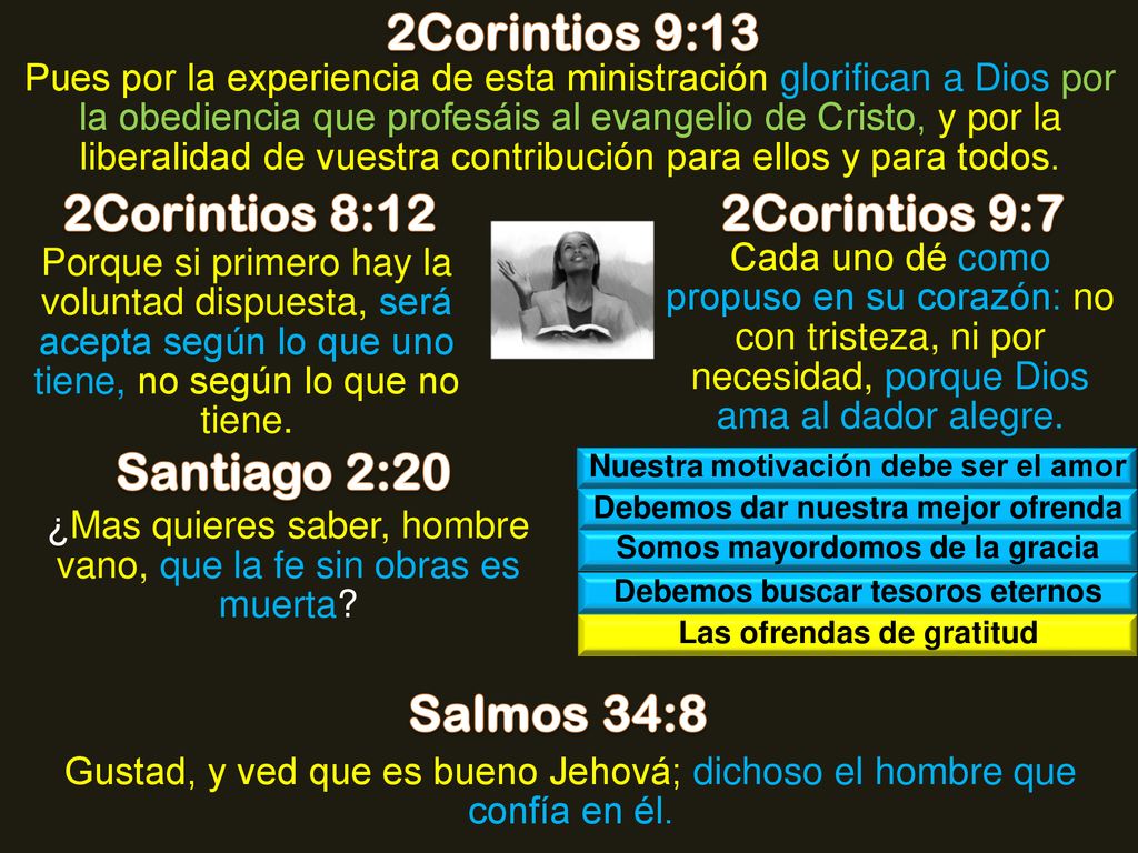 2Corintios 9:13 2Corintios 8:12 2Corintios 9:7 Santiago 2:20