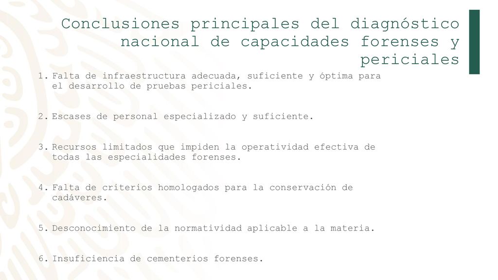Conclusiones principales del diagnóstico nacional de capacidades forenses y periciales