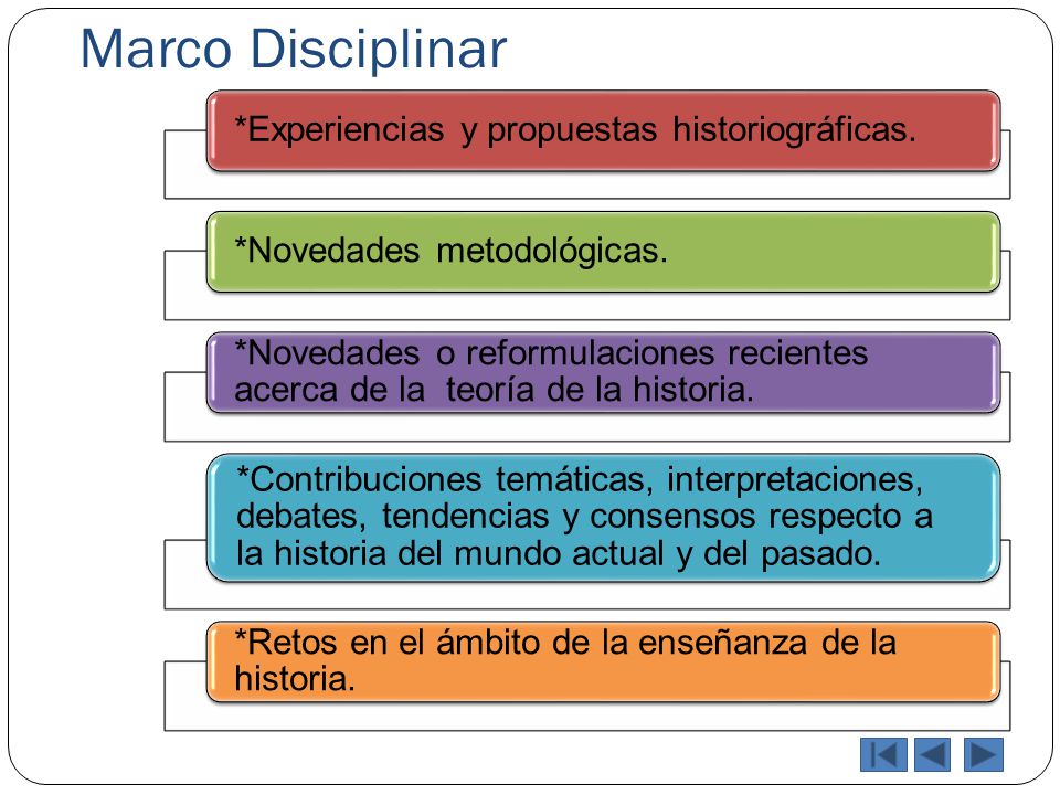 Marco Disciplinar *Experiencias y propuestas historiográficas. *Novedades metodológicas.