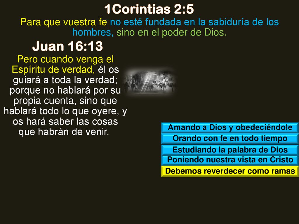 1Corintias 2:5 Para que vuestra fe no esté fundada en la sabiduría de los hombres, sino en el poder de Dios.