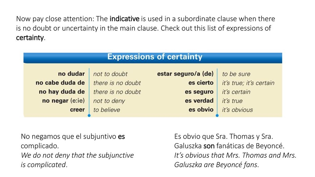 Now pay close attention: The indicative is used in a subordinate clause when there is no doubt or uncertainty in the main clause. Check out this list of expressions of certainty.