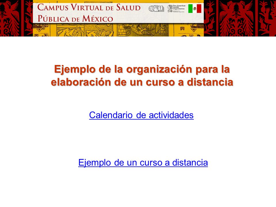 Ejemplo de la organización para la elaboración de un curso a distancia