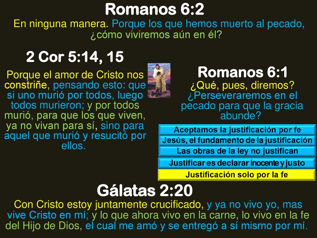 Romanos 6:2 Gálatas 2:20 2 Cor 5:14, 15 Romanos 6:1