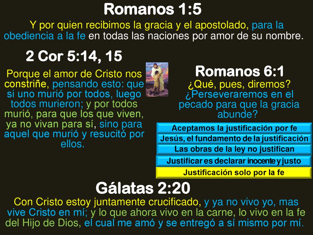 Romanos 1:5 Gálatas 2:20 2 Cor 5:14, 15 Romanos 6:1
