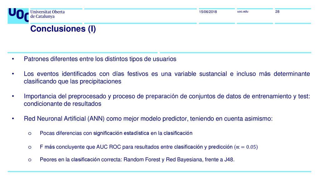 15/06/2018 Conclusiones (I) Patrones diferentes entre los distintos tipos de usuarios.