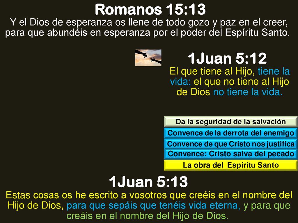Romanos 15:13 Y el Dios de esperanza os llene de todo gozo y paz en el creer, para que abundéis en esperanza por el poder del Espíritu Santo.