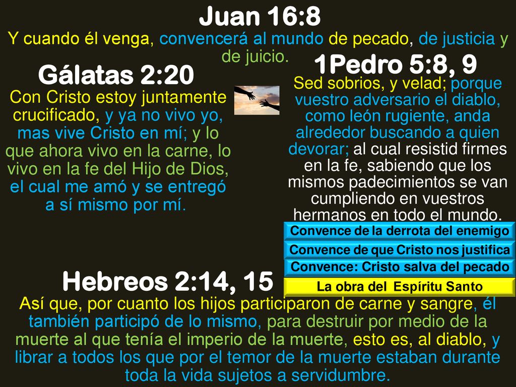 Juan 16:8 1Pedro 5:8, 9 Gálatas 2:20 Hebreos 2:14, 15